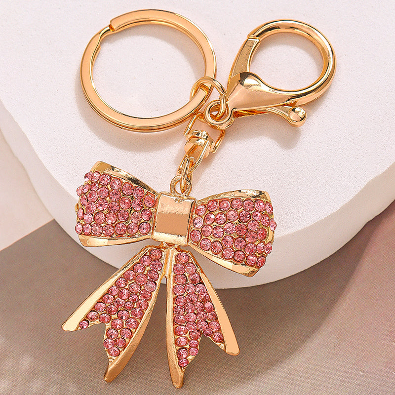 Studded Crystal Pink Bow Bag Charm for Women