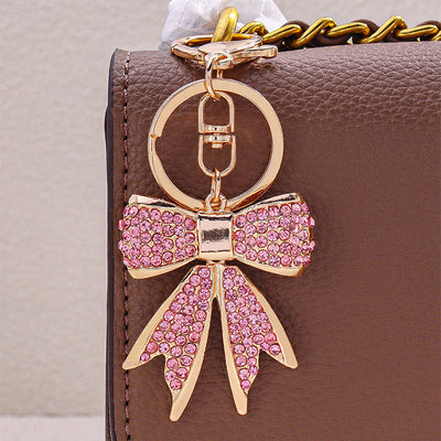 Studded Crystal Pink Bow Bag Charm for Women