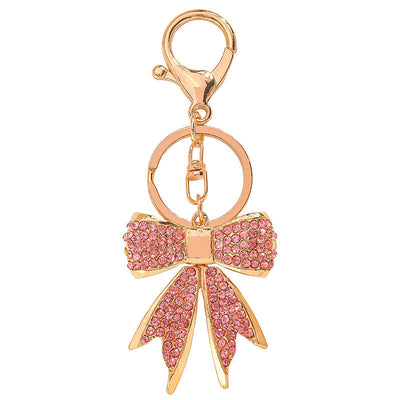 Studded Crystal Pink Bow Bag Charm for Women