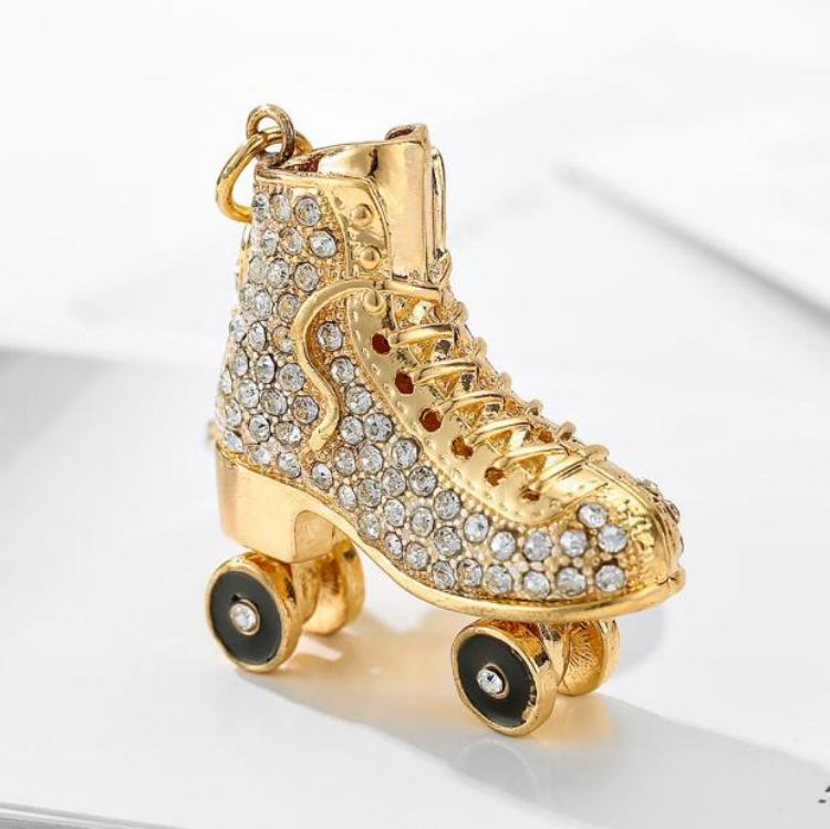 Crystal Studded Skates Gold Bag Charm