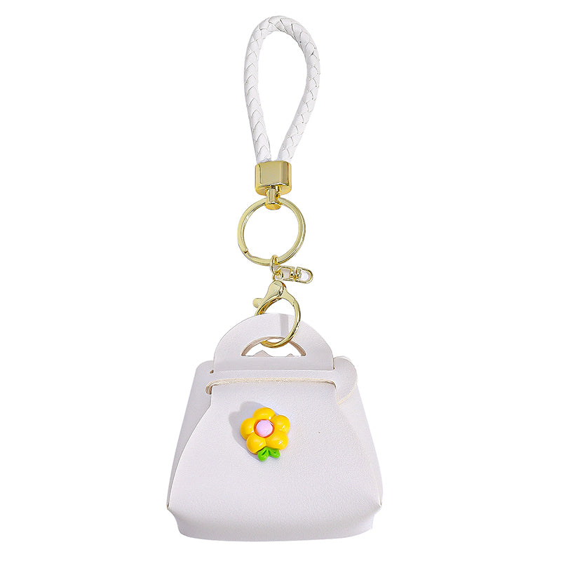 Floral Mini White Bag Charm