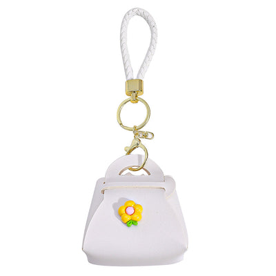 Floral Mini White Bag Charm