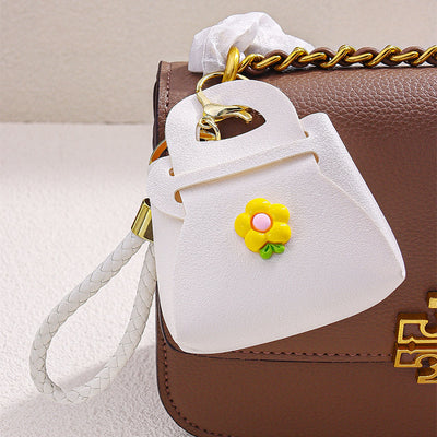 Floral Mini White Bag Charm