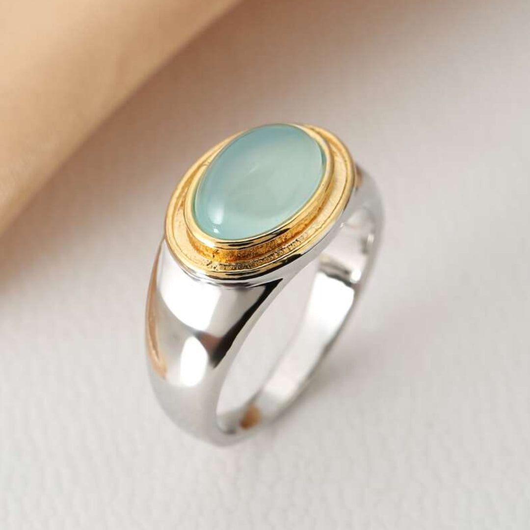 Gabi - Vintage Gold & Silver Green Stone Ring
