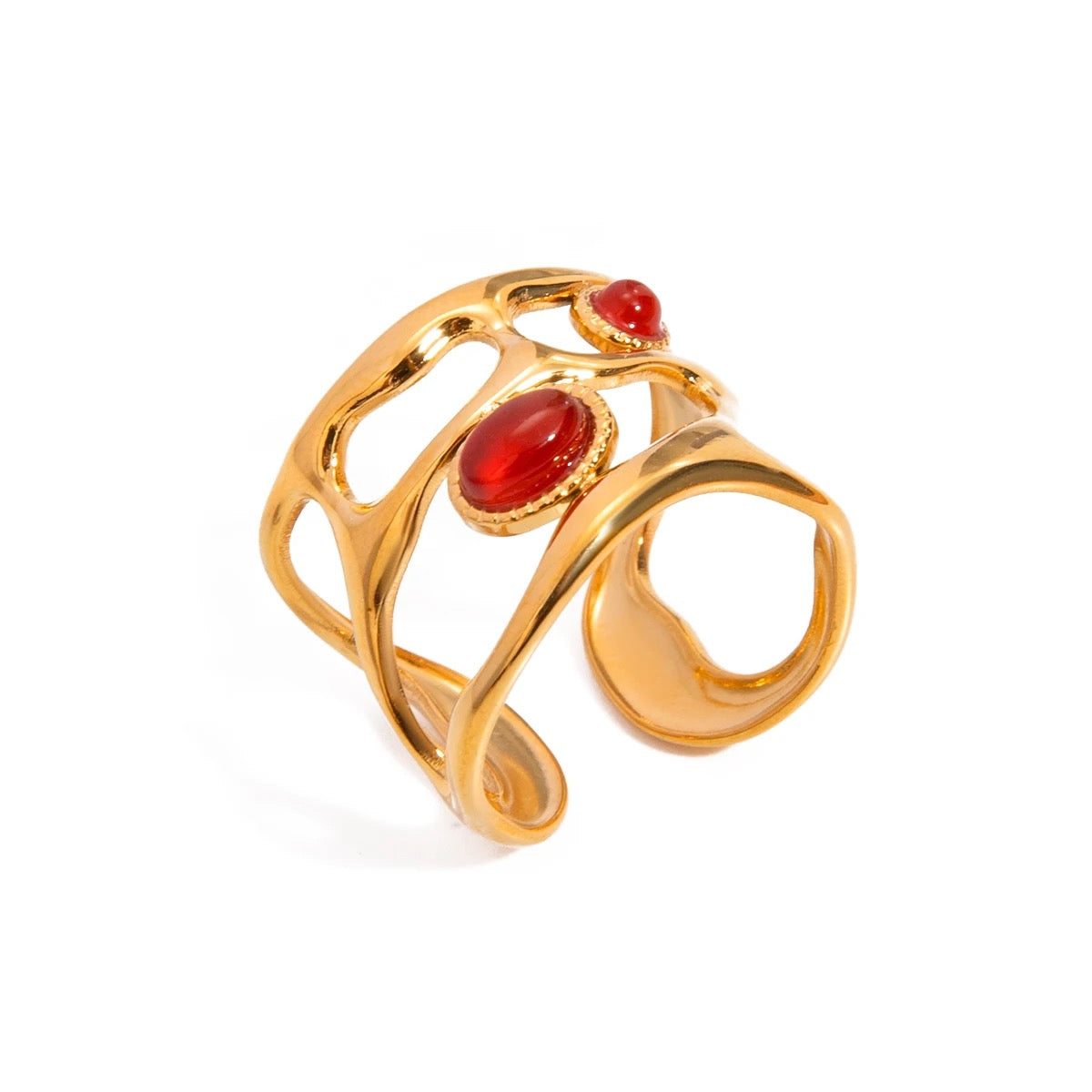 Geometric Red Stone Ring