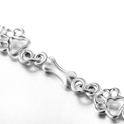 Limited Edition Pure Silver Dog Paw and Bone Charms Bracelet