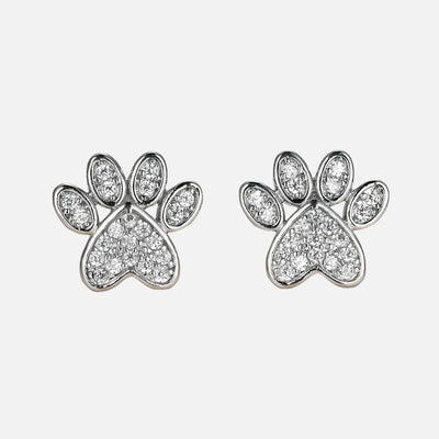 White Zirconia Paw Studs – Heart-Shaped Design