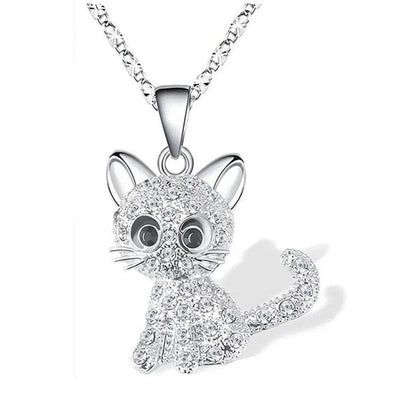 Silver Baby Kittens and Colored Zirconia Necklace