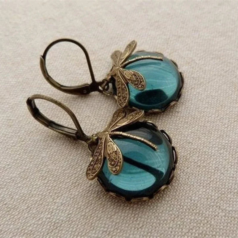 Antique Gold Blue Gemstone Earrings