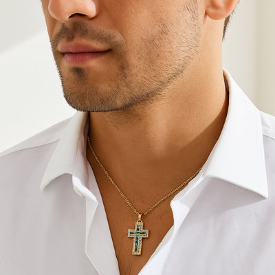 Solene Emerald Cross Pendant Necklace | Gold