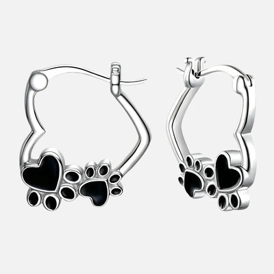 Heart Paw Huggie Earrings with Black Enamel