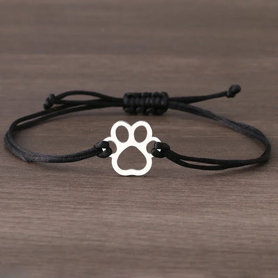 Adjustable Paw Bracelet with Black & Red Cord