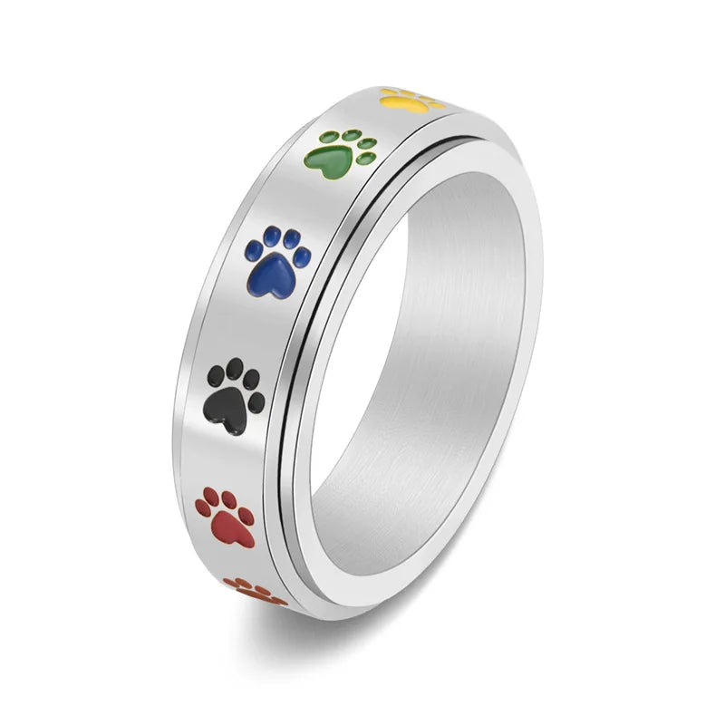 Rotatable Anti-Stress Ring with Paws with Rainbow Colors