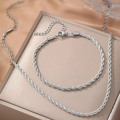 Vintage Twisted Stainless Steel Necklace and Bracelet Set
