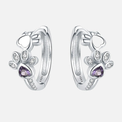 Paw Huggie Earrings in 925 Sterling Silver – With Zirconia and Heart Gem