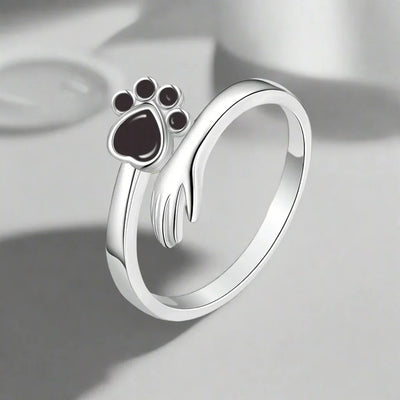 925 Sterling Silver Adjustable Ring – Hand and Paw Print Design