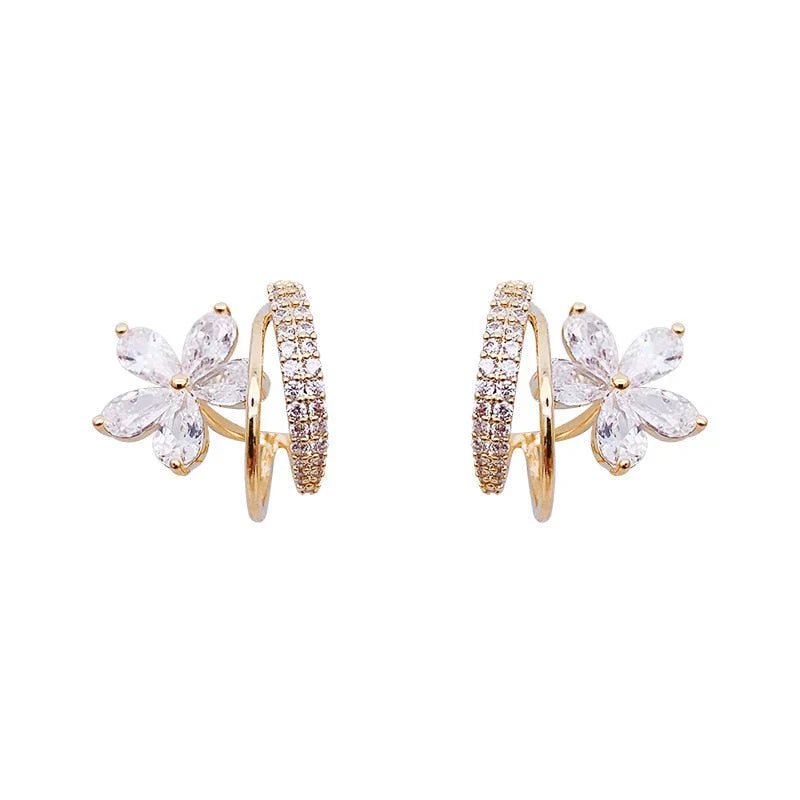 Gold Floral Earrings with Sparkling Zirconia