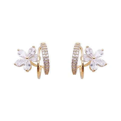 Gold Floral Earrings with Sparkling Zirconia