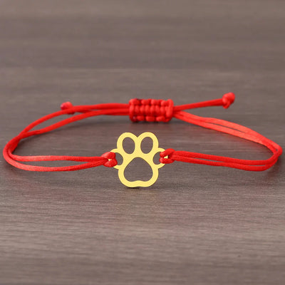 Adjustable Paw Bracelet with Black & Red Cord