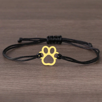 Adjustable Paw Bracelet with Black & Red Cord