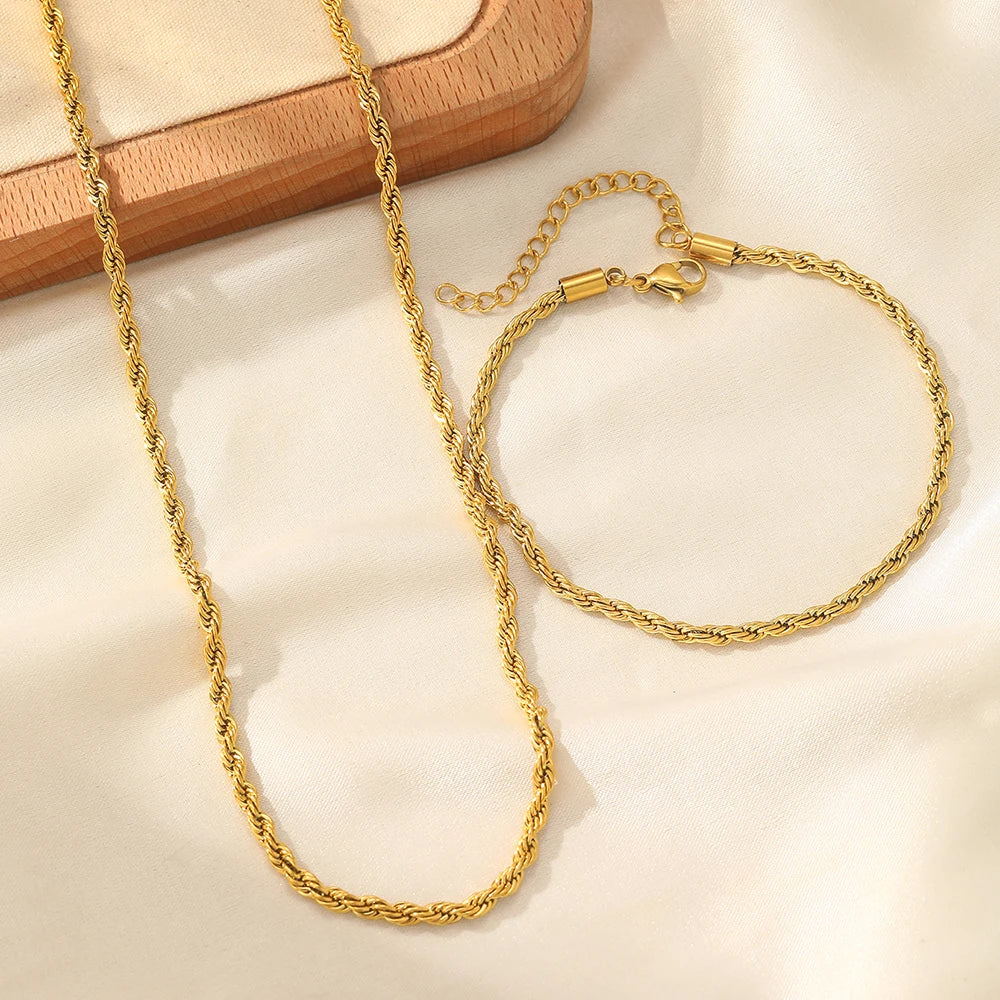 Vintage Twisted Stainless Steel Necklace and Bracelet Set