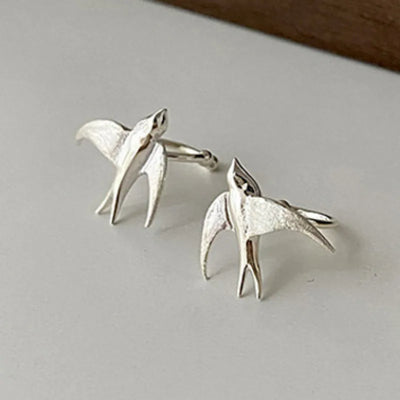 Beautiful Silver Swallow Bird Clip-On Earrings