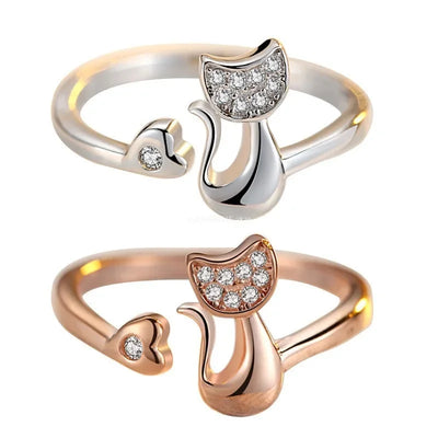 Cute Cat Open Ring – Cubic Zirconia