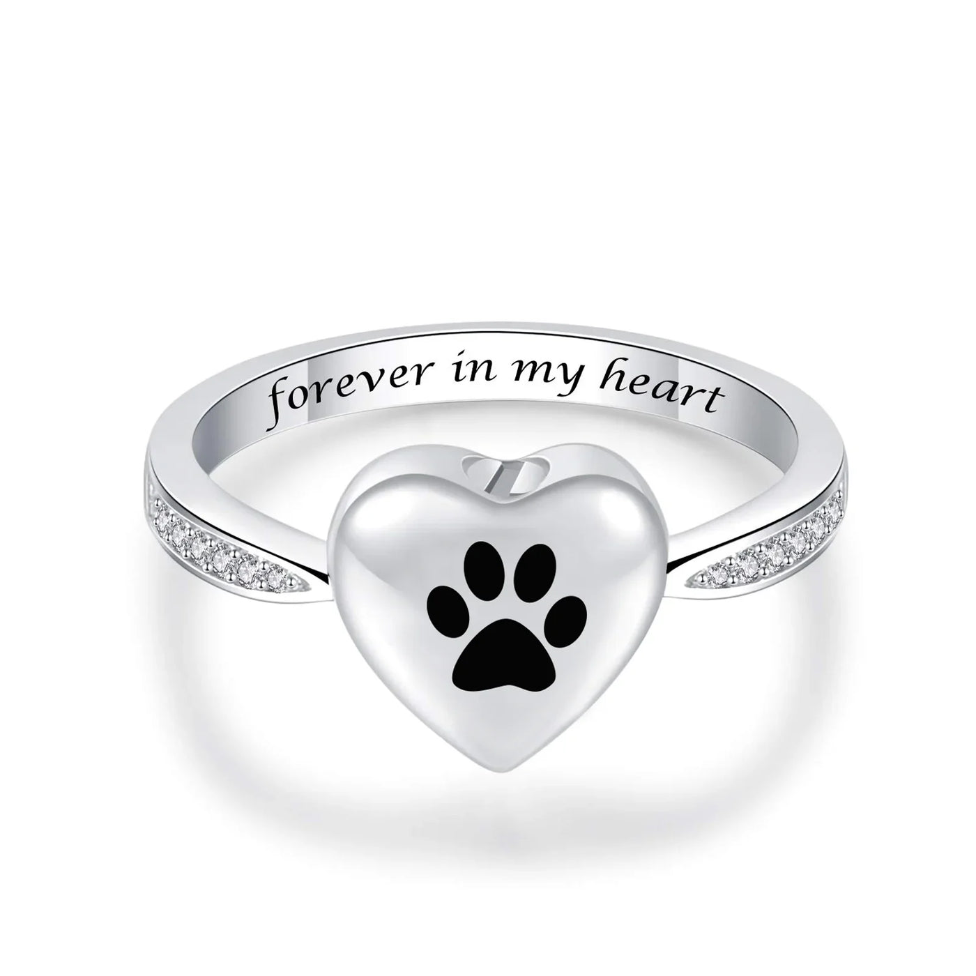 Love Heart Paw Print Urn Ring – Pet Memorial Cremation Jewelry