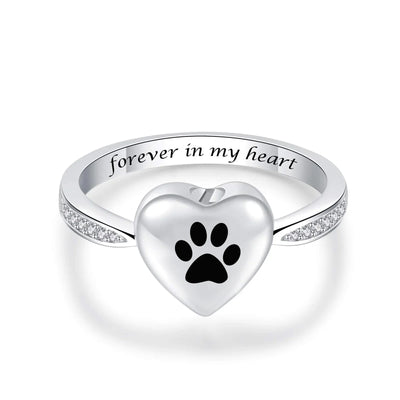 Love Heart Paw Print Urn Ring – Pet Memorial Cremation Jewelry