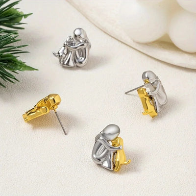 Sweet Two-Tone Hugging Earrings
