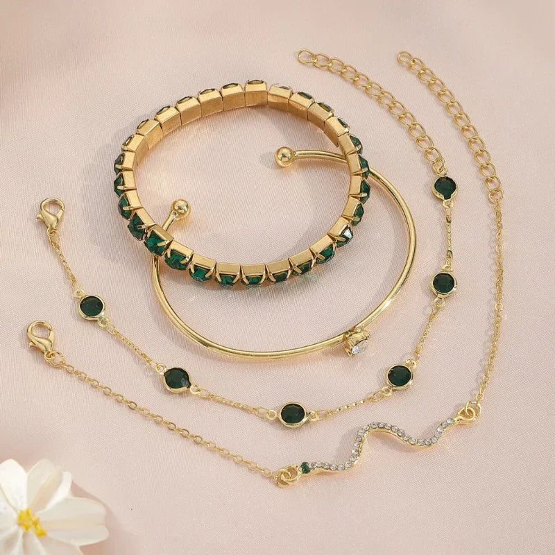 Vintage Green Zirconia Bracelet Set