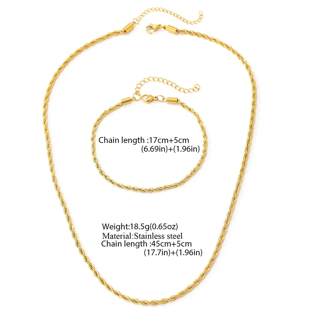 Vintage Twisted Stainless Steel Necklace and Bracelet Set