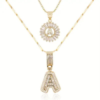 Moissanite Letter Initial Necklace Set | Gold