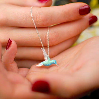 Sterling Silver Enamel Hummingbird Necklace