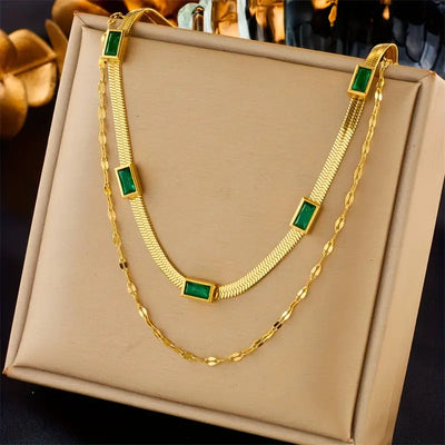 Sorella Gem Double-Layer Retro Necklace | Gold