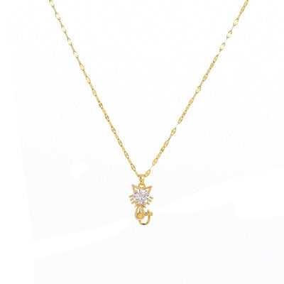 Gold platted cat necklace with zircon