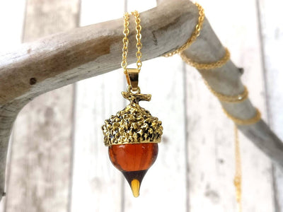 Gold Acorn Charm Necklace