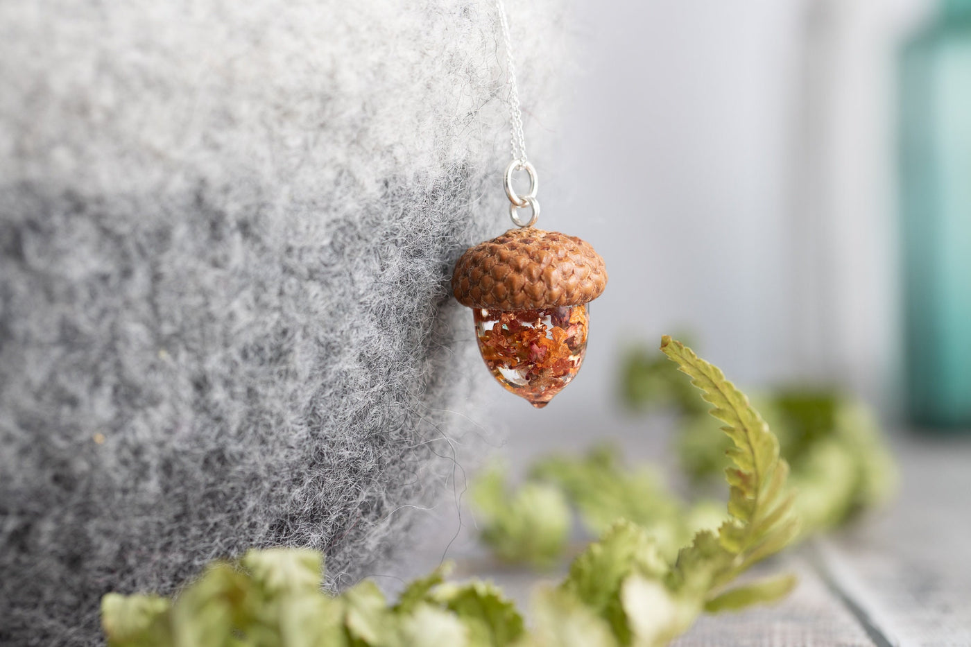 Real Acorn Silver Necklace
