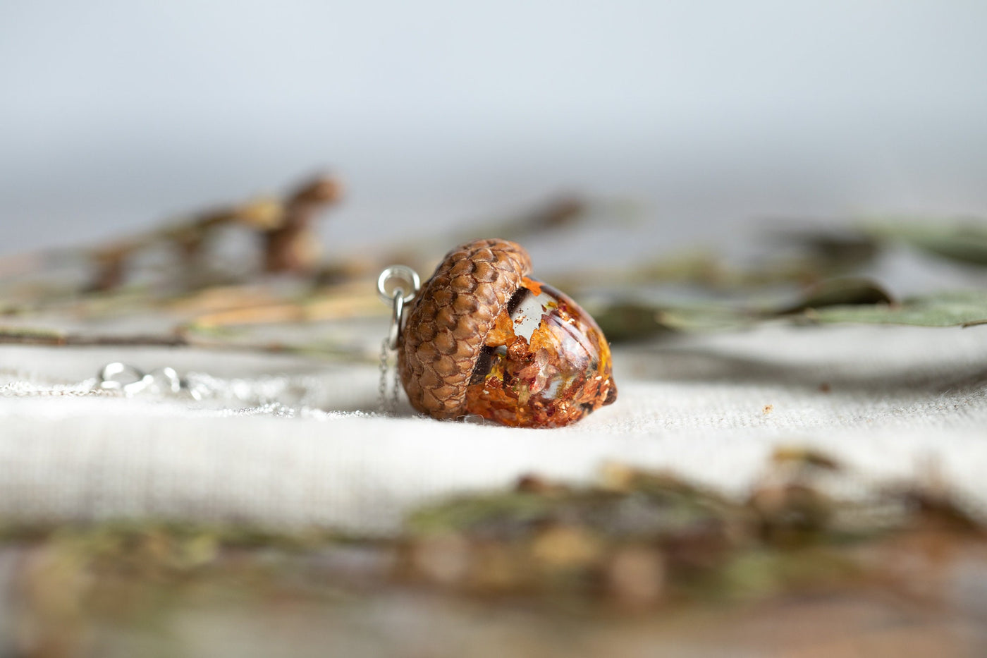 Real Acorn Silver Necklace