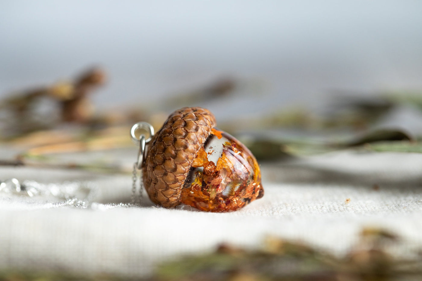 Real Acorn Silver Necklace