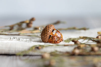 Real Acorn Silver Necklace