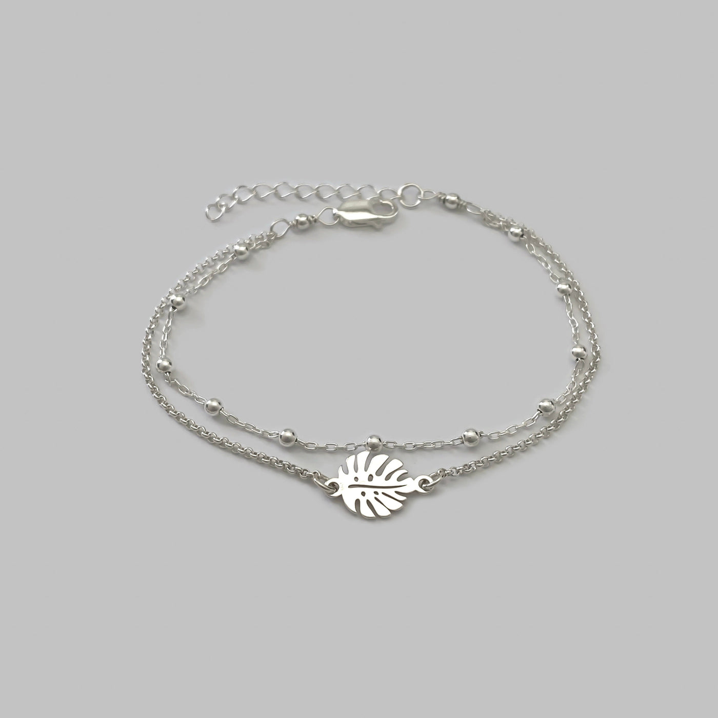 Silver Double Chain Monstera Leaf Bracelet