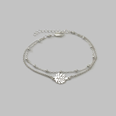 Silver Double Chain Monstera Leaf Bracelet