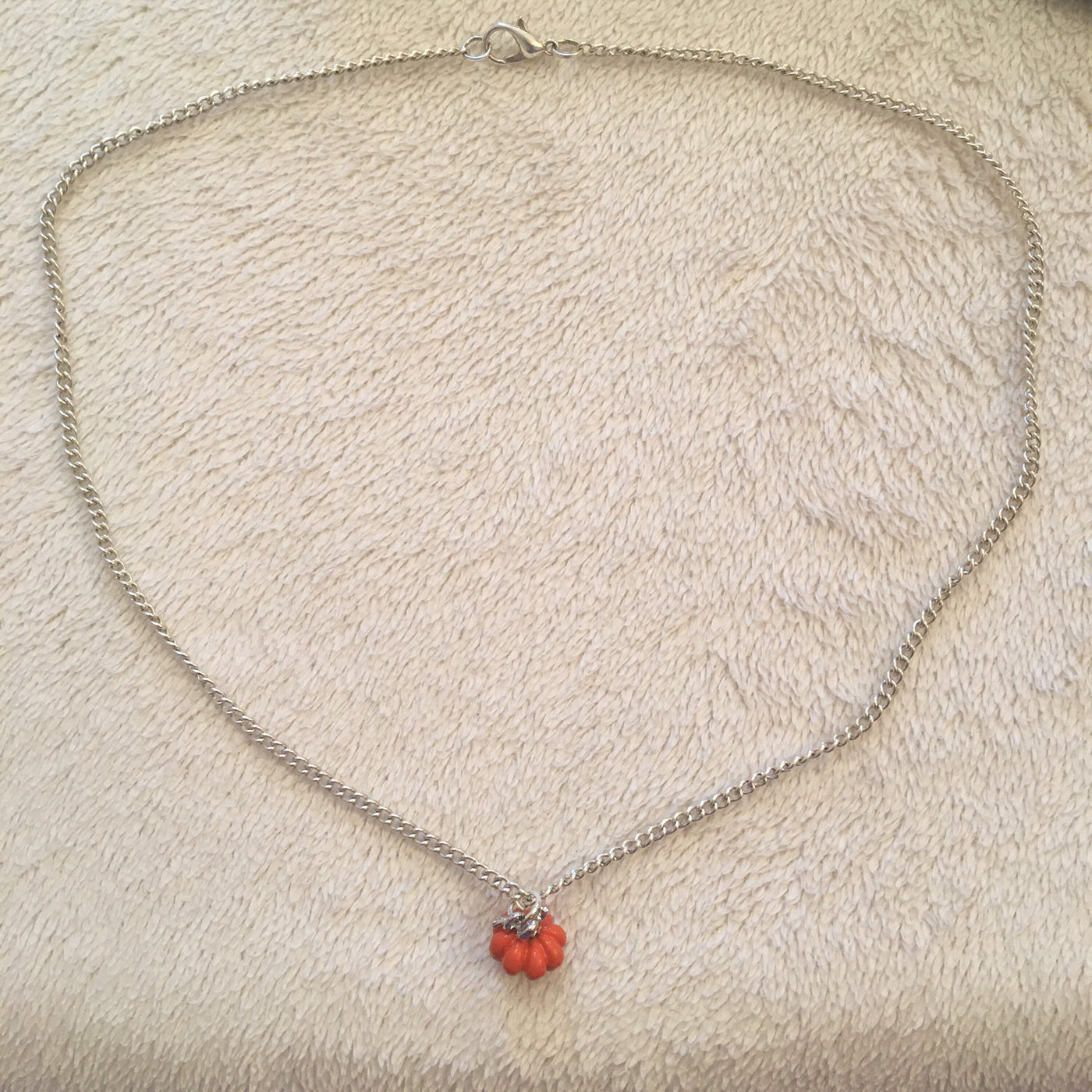 Orange Pumpkin Charm Silver Necklace