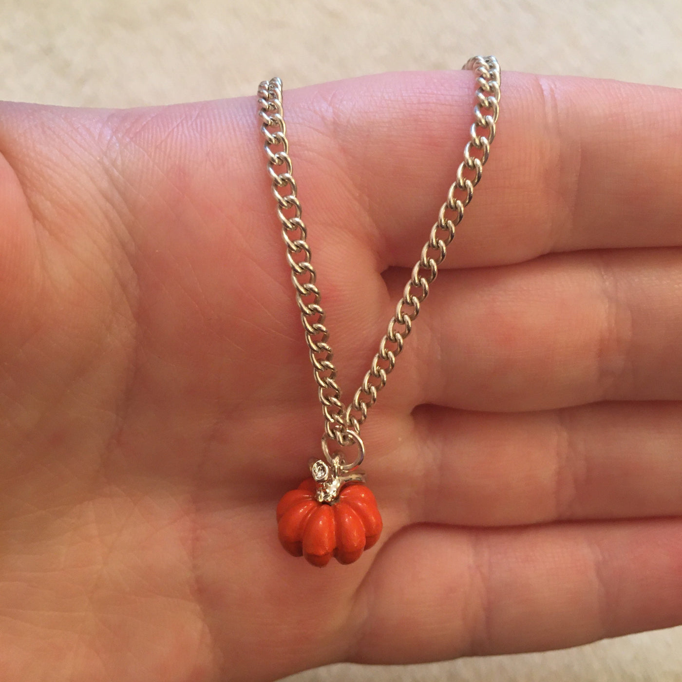 Orange Pumpkin Charm Silver Necklace