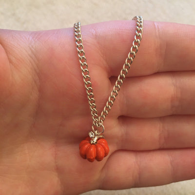 Orange Pumpkin Charm Silver Necklace