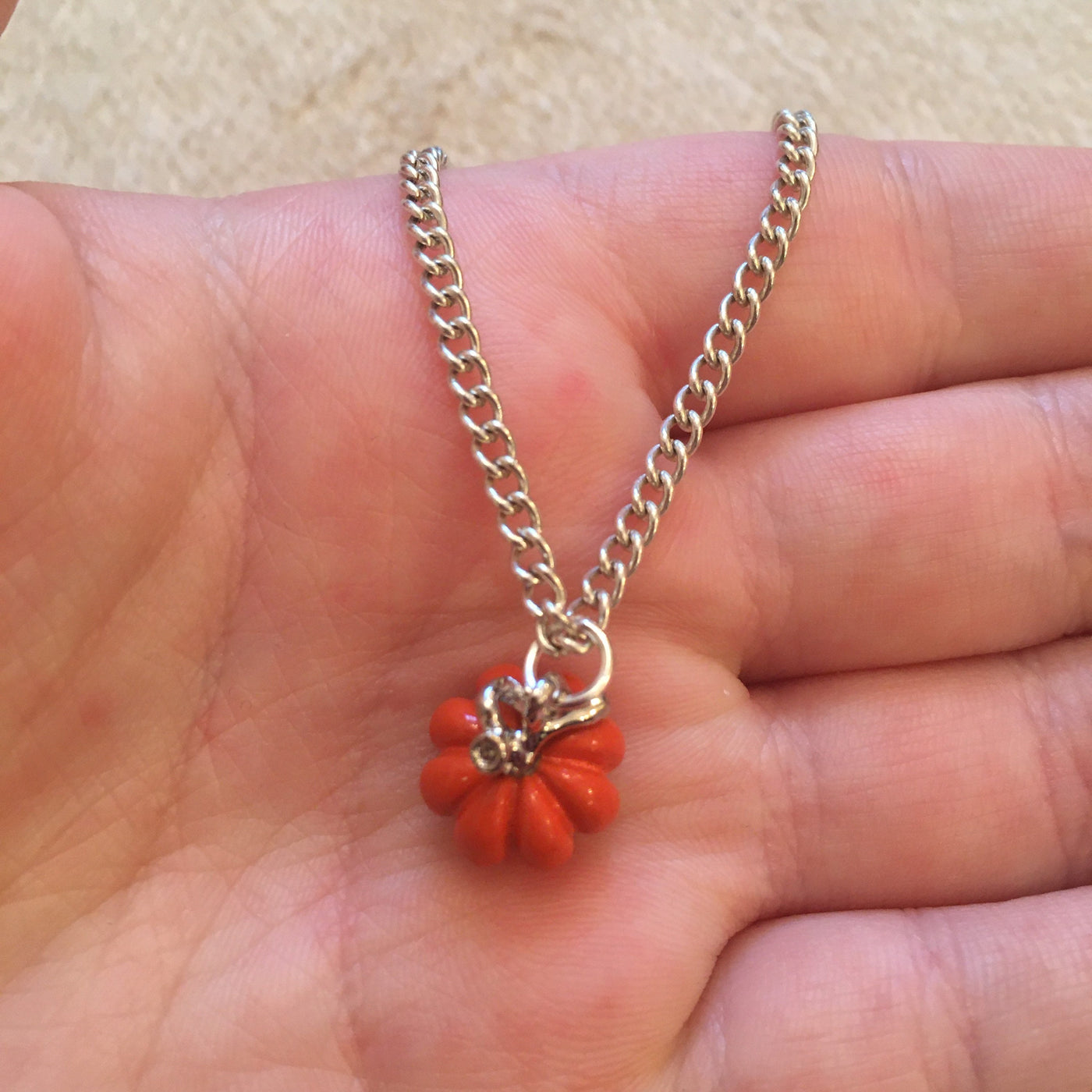 Orange Pumpkin Charm Silver Necklace