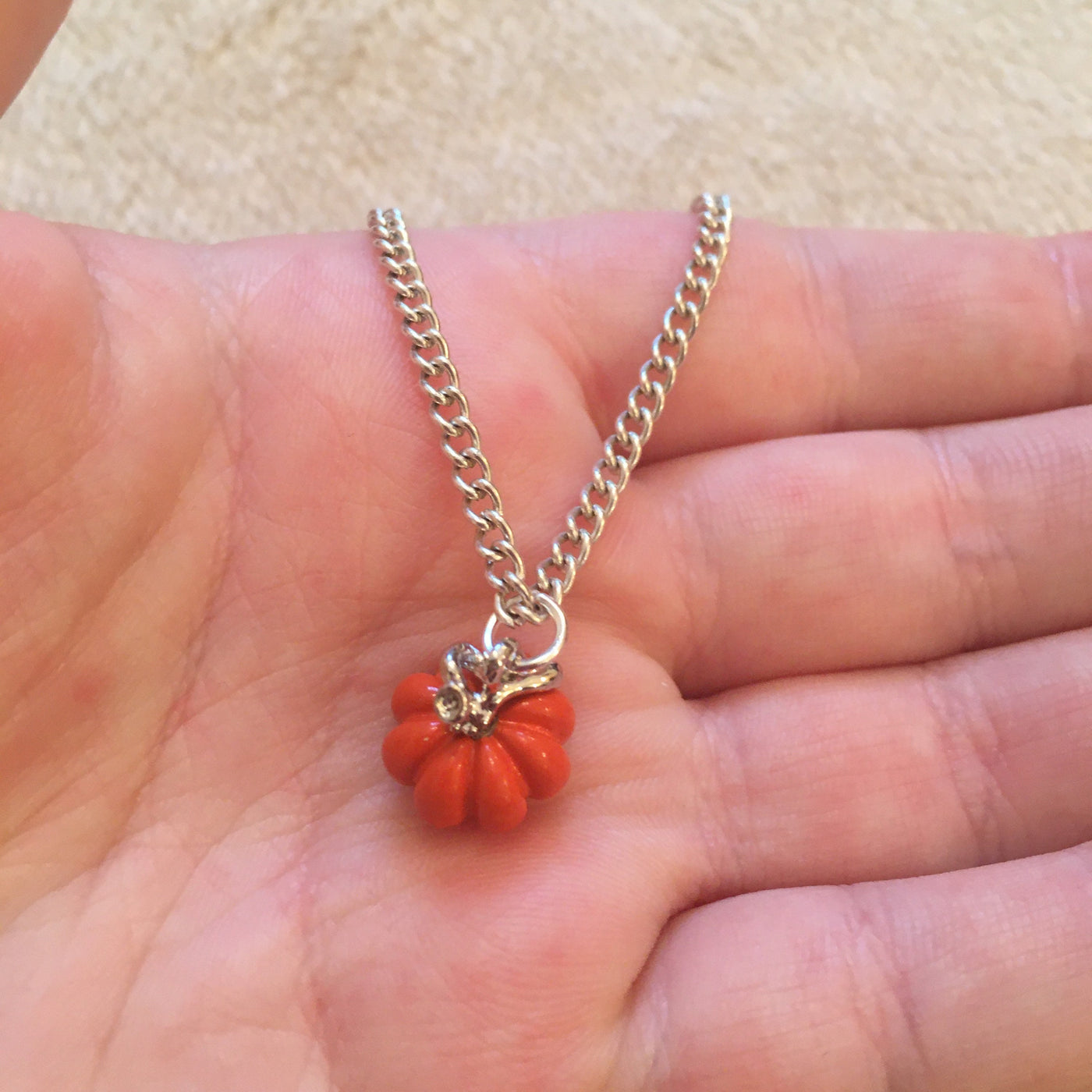 Orange Pumpkin Charm Silver Necklace