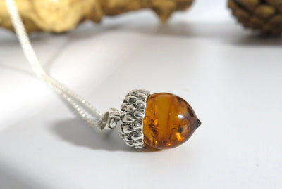 Sterling Silver Acorn Amber Necklace