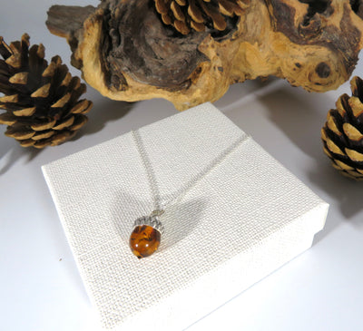 Sterling Silver Acorn Amber Necklace